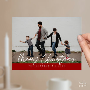 Postal Saludo moderno, foto familiar de Feliz Navidad Pos