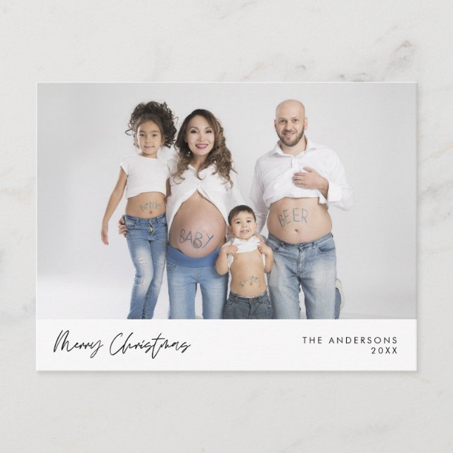 Postal Saludo moderno, foto familiar de Feliz Navidad Pos (Anverso)