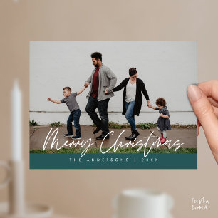 Postal Saludo moderno, foto familiar de Navidad feliz Pos