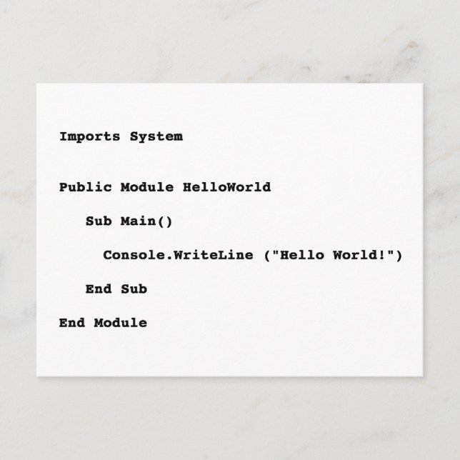 Postal Saludo mundial de Hello de Visual Basic (Anverso)