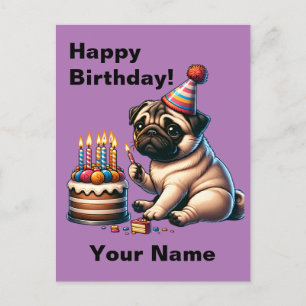Postal Saludo Personalizable de Cumpleaños Pug