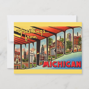 Postal Saludo Retro Ann Arbor Michigan
