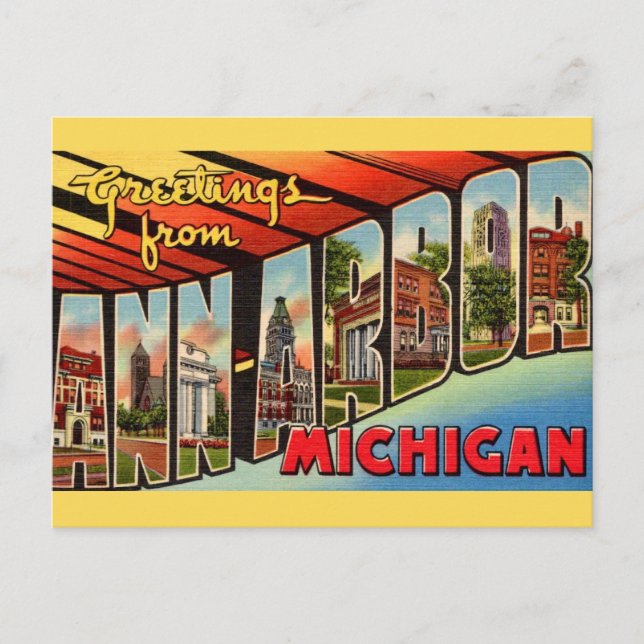 Postal Saludo Retro Ann Arbor Michigan (Anverso)