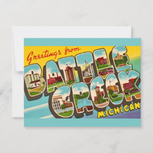 Postal Saludo Retro Battle Creek Michigan