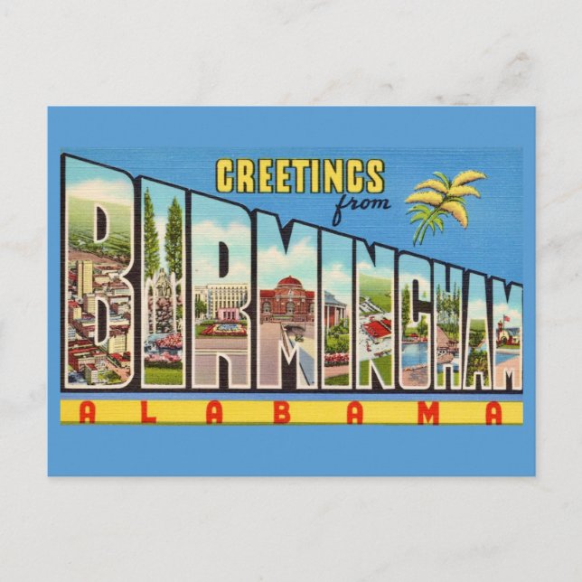 Postal Saludo Retro Birmingham AL (Anverso)