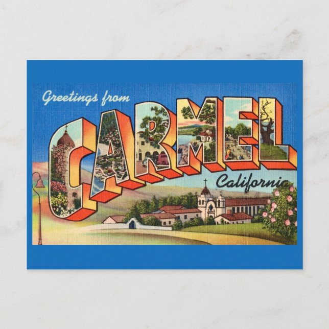 Postal Saludo retro Carmel California (Anverso)