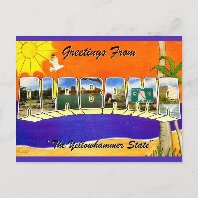 Postal Saludo Retro de Alabama (Anverso)