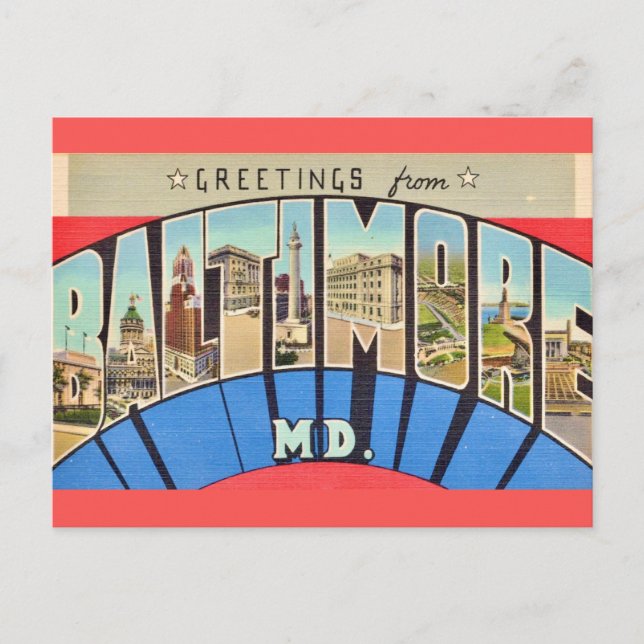 Postal Saludo Retro de Baltimore MD (Anverso)