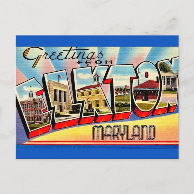 Postal Saludo Retro de Elkton MD (Anverso)