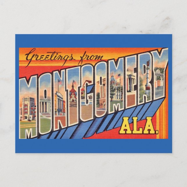 Postal Saludo Retro de Montgomery AL (Anverso)