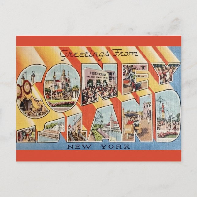 Postal Saludo retro desde Coney Island NY (Anverso)