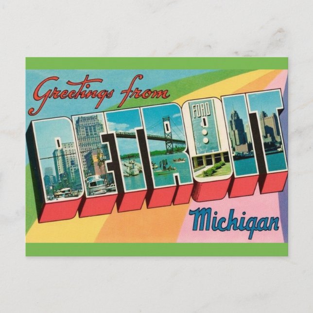 Postal Saludo retro Detroit Michigan (Anverso)