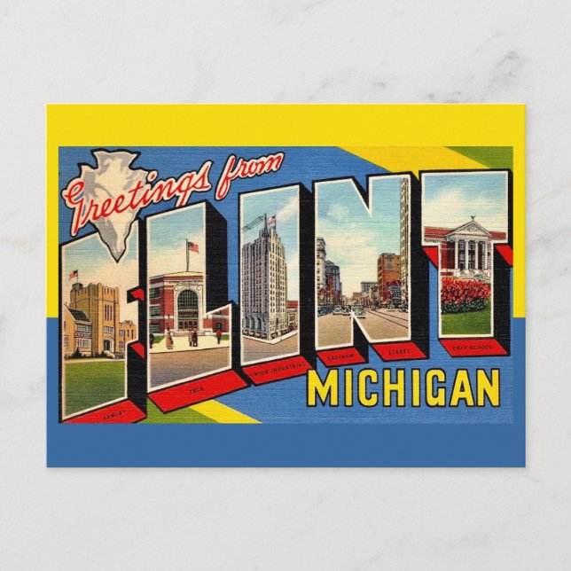 Postal Saludo Retro Flint Michigan (Anverso)