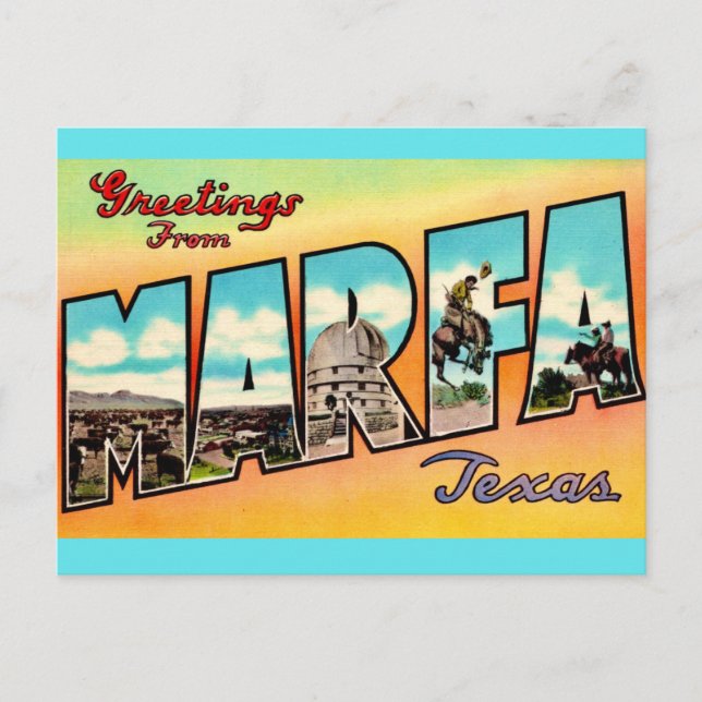 Postal Saludo Retro Marfa Texas (Anverso)