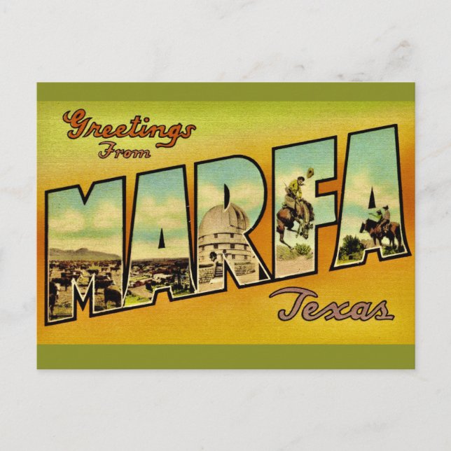 Postal Saludo Retro Marfa Texas (Anverso)