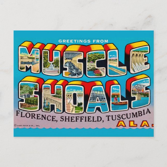 Postal Saludo Retro Muscle Shoals AL (Anverso)