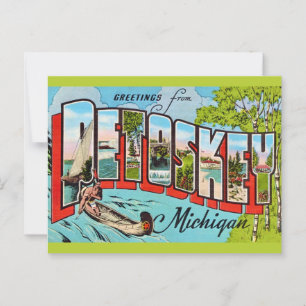 Postal Saludo Retro Petosky Michigan