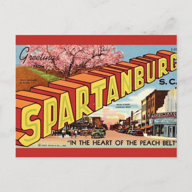 Postal Saludo Retro Spartanburg SC (Anverso)