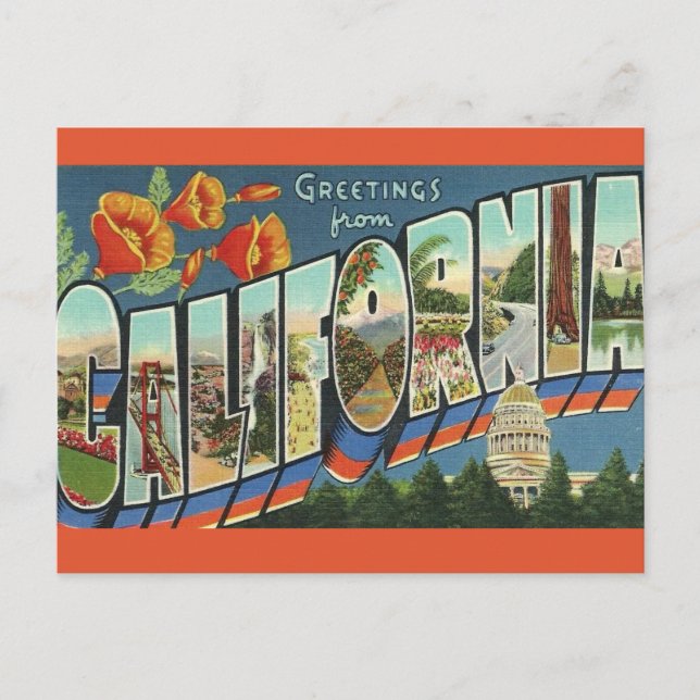 Postal Saludo vintage de California (Anverso)