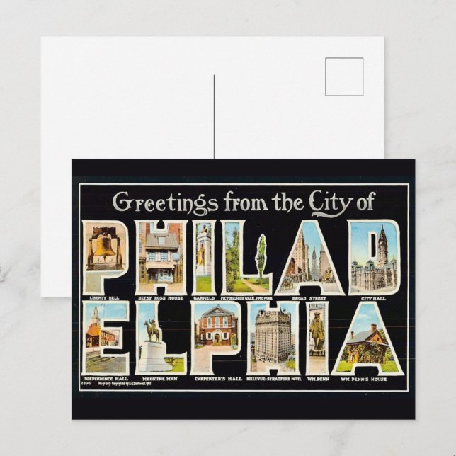 Postal Saludo vintage de Filadelfia (Anverso / Reverso)