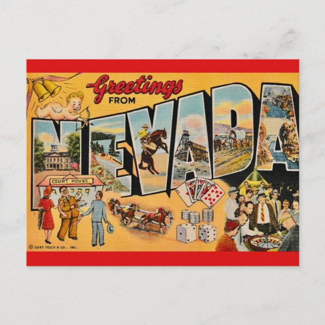 Postal Saludo vintage de Nevada (Anverso)