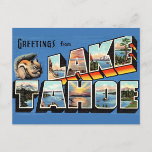 Postal Saludo vintage del lago Tahoe