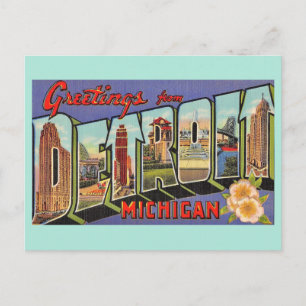 Postal Saludo vintage Detroit Michigan