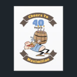 Postal Saludos A 40 Años Funny Beer Birthday Personalizad<br><div class="desc">Saludos a la personalizado de cumpleaños de cerveza de 40 años con un barril de cerveza con velas como torta de cumpleaños. Todo el texto y nombre es personalizable.</div>