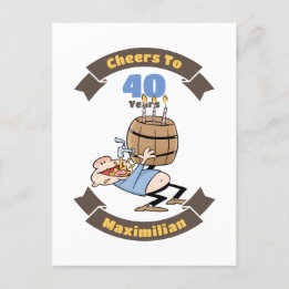 Postal Saludos A 40 Años Funny Beer Birthday Personalizad