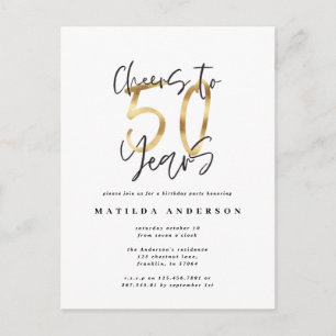Postal Saludos a 50 años negro y oro moderno elegante