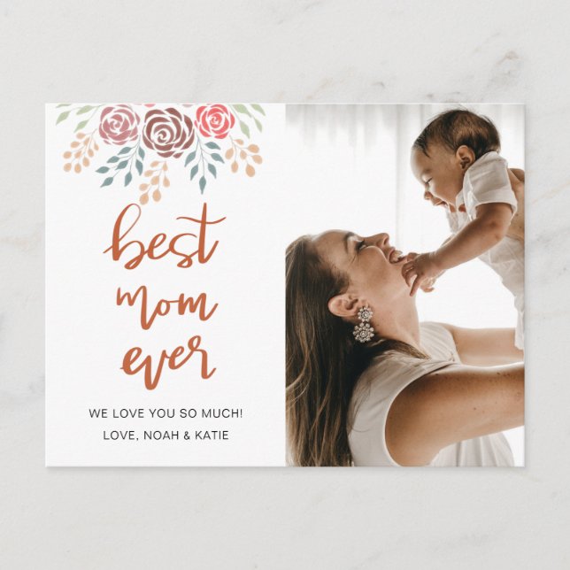 Postal Saludos a la mejor mamá de la floral moderna (Anverso)