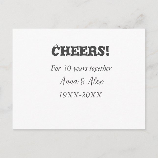 Postal Saludos a los 30 años juntos aniversario agregar n (Anverso)