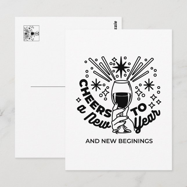 Postal Saludos a un diseño de celebración de Año Nuevo (Anverso / Reverso)
