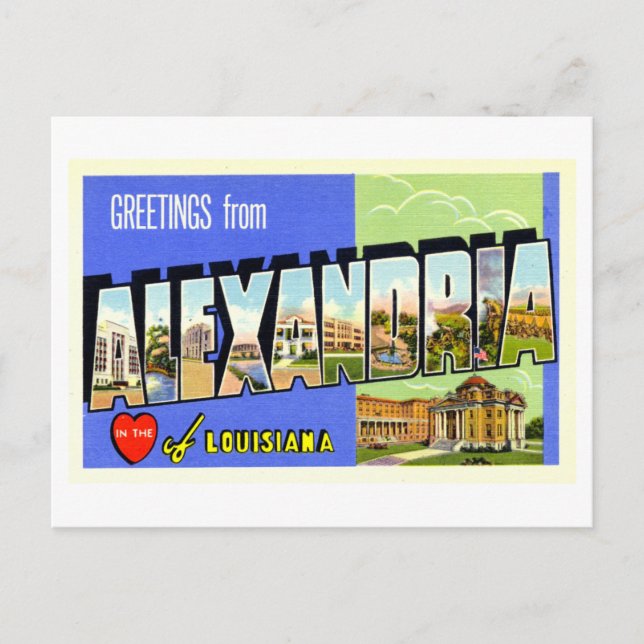 Postal Saludos antiguos de Alejandría, Luisiana, (Anverso)