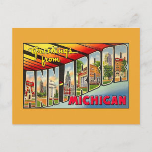 Postal Saludos antiguos de Ann Arbor MI