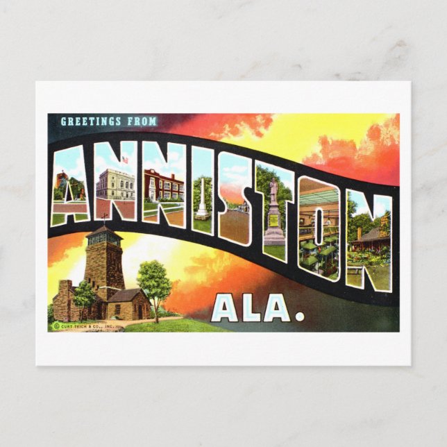 Postal Saludos antiguos de Anniston, Alabama (Anverso)