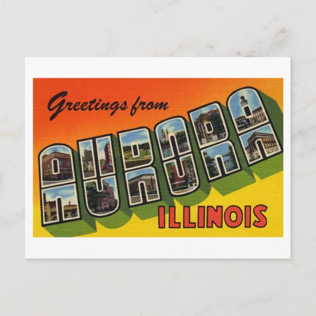 Postal Saludos antiguos de Aurora, Illinois (Anverso)