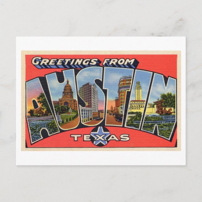 Postal Saludos antiguos de Austin, Texas (Anverso)
