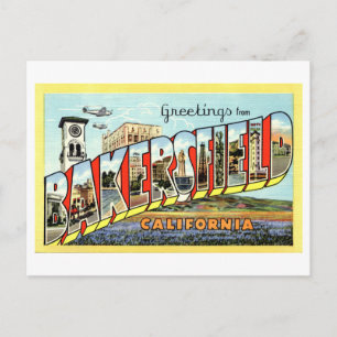 Postal Saludos antiguos de Bakersfield, California,