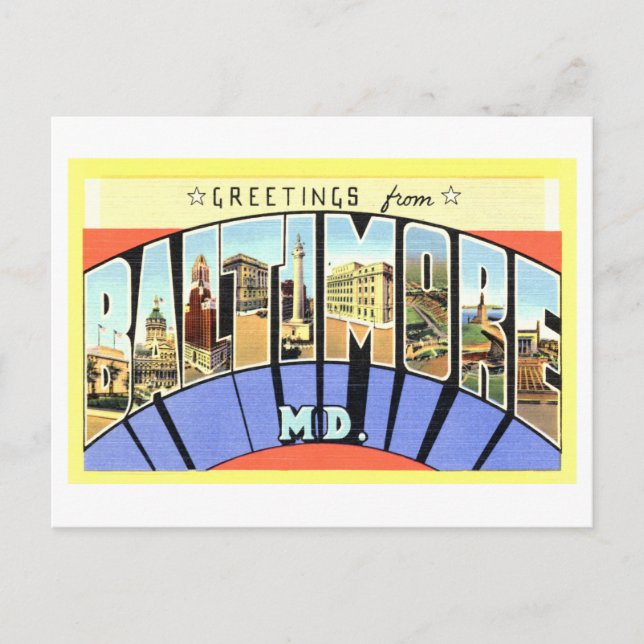 Postal Saludos antiguos de Baltimore, Maryland (Anverso)