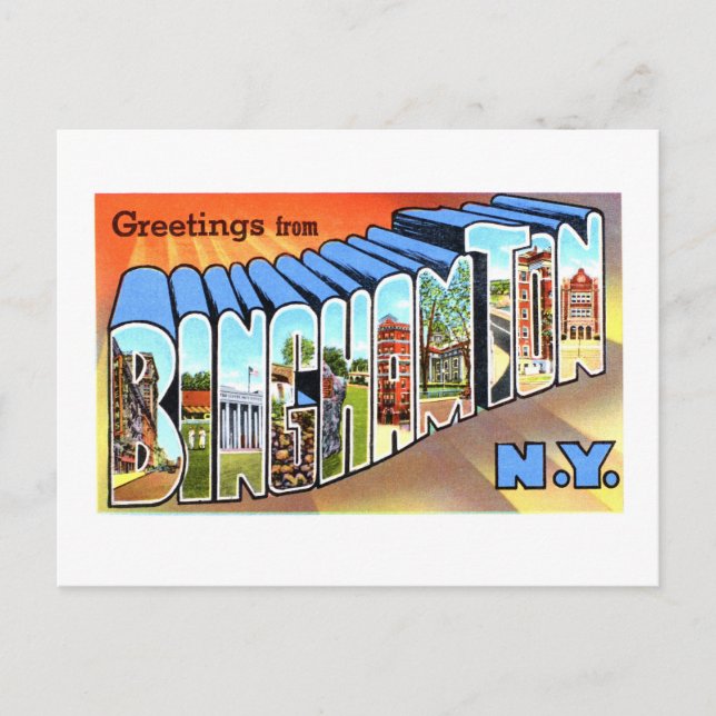 Postal Saludos antiguos de Binghamton, Nueva York, (Anverso)