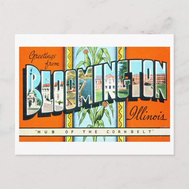 Postal Saludos antiguos de Bloomington, Illinois, (Anverso)