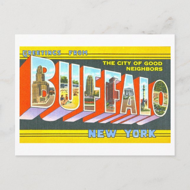 Postal Saludos antiguos de Buffalo, Nueva York, (Anverso)