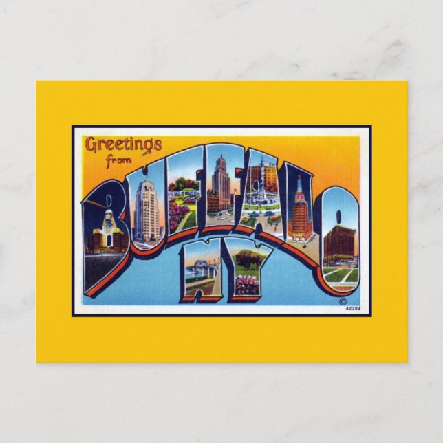 Postal Saludos antiguos de Buffalo NY (Anverso)