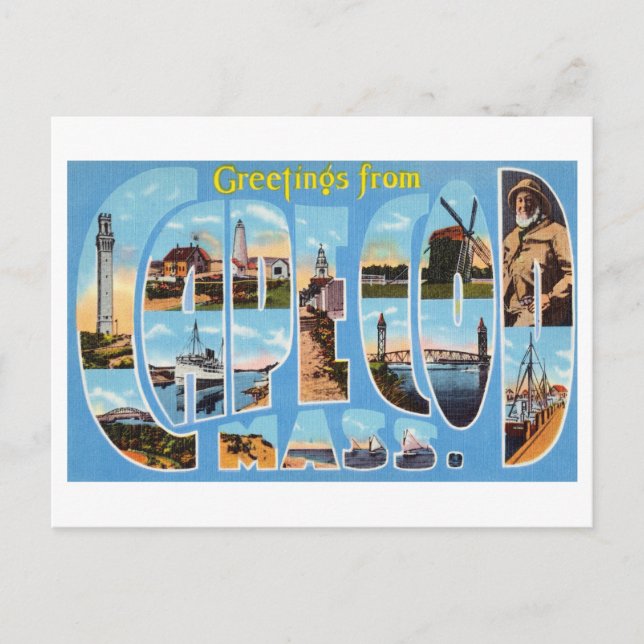 Postal Saludos antiguos de Cape Cod, Massachusetts (Anverso)