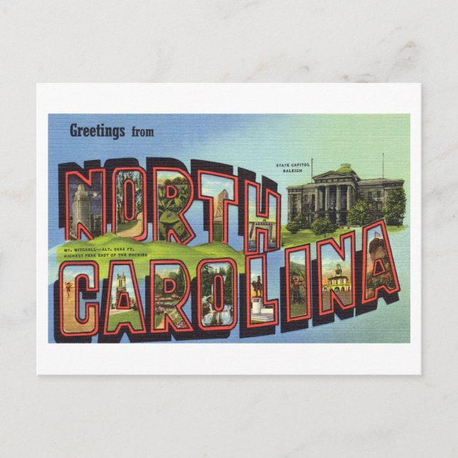 Postal Saludos antiguos de Carolina del Norte (Anverso)