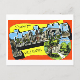 Postal Saludos antiguos de Charlotte, Carolina del Norte
