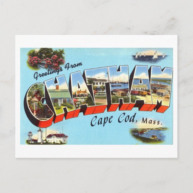 Postal Saludos antiguos de Chatham, Massachusetts (Anverso)