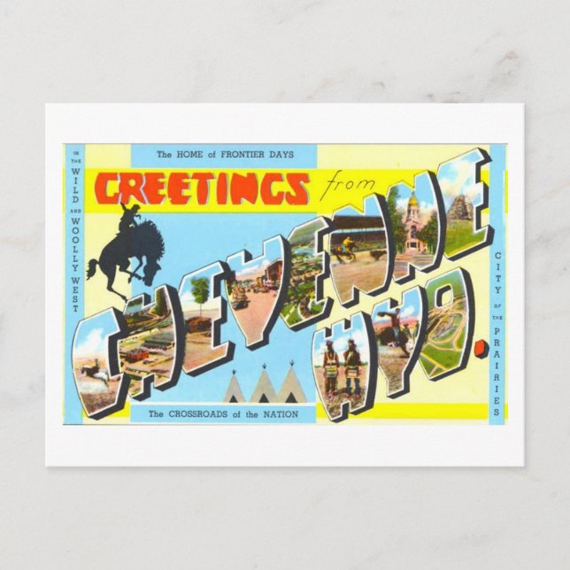 Postal Saludos antiguos de Cheyenne, Wyoming, (Anverso)