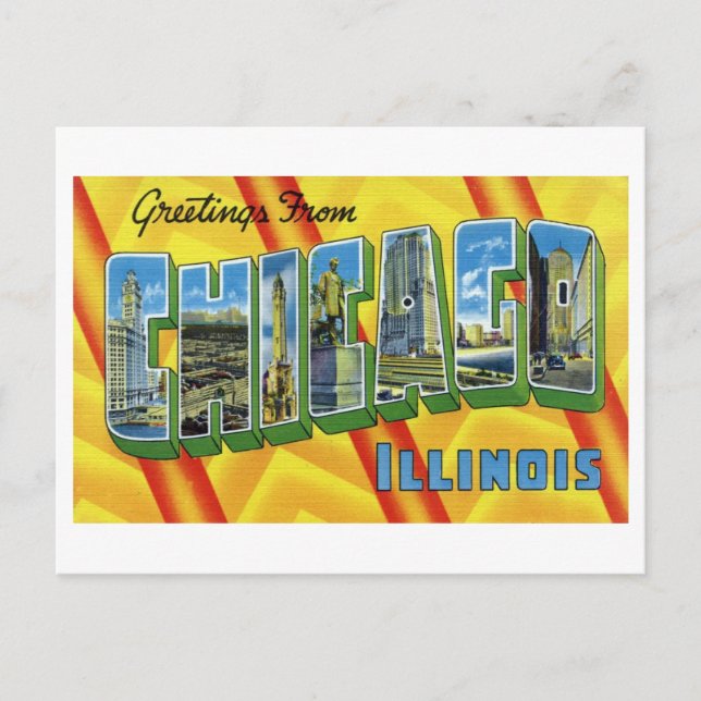 Postal Saludos antiguos de Chicago, Illinois (Anverso)